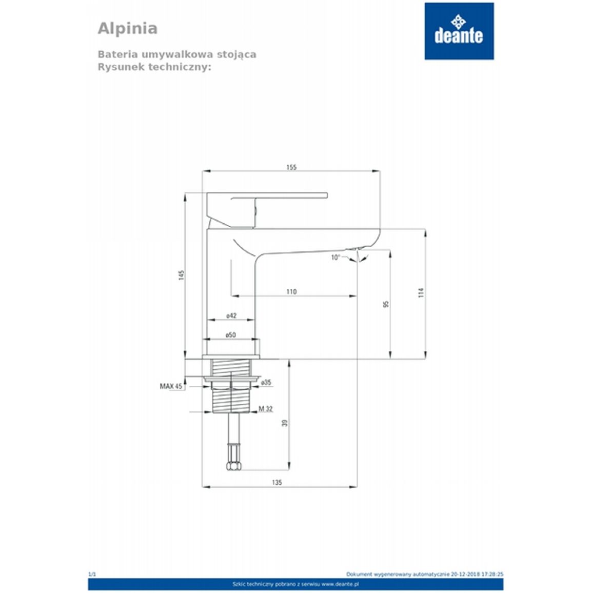 Смеситель для раковины Alpinia хром Deante (BGA_020M)