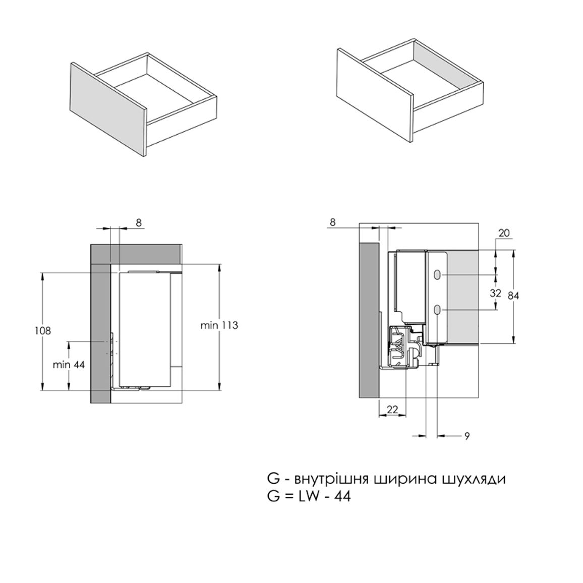 Комплект для внутреннего ящика Muller Box profi line 3D L=400 Н=95 антрацит Комплект для внутреннего ящика Muller Box profi line 3D L=400 Н=95 антрацит