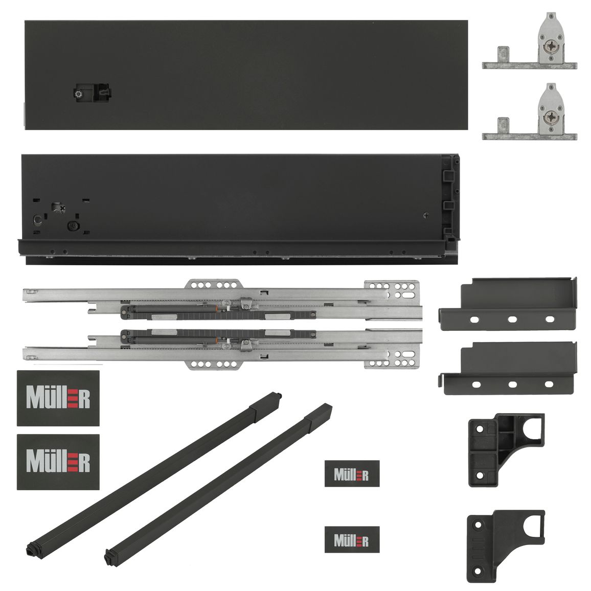 Комплект для ящика Muller Box profi line 3D L=500 Н=127 (+1 рейлинг) антрацит Комплект для ящика Muller Box profi line 3D L=500 Н=127 (+1 рейлинг) антрацит