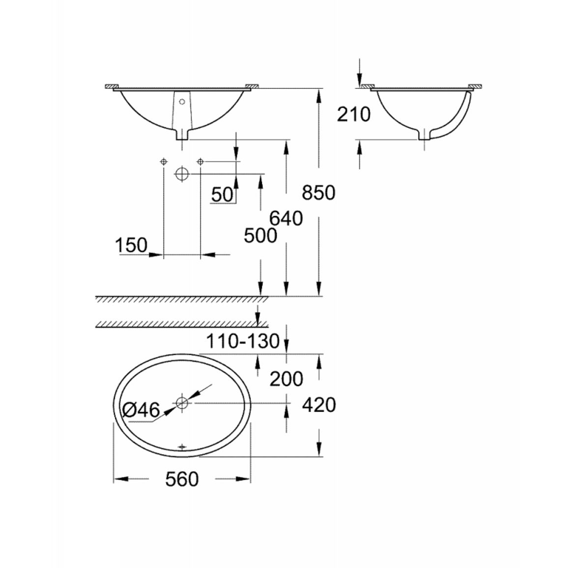 Умивальник вбудований Bau 56 х 42 см Grohe (39423000)