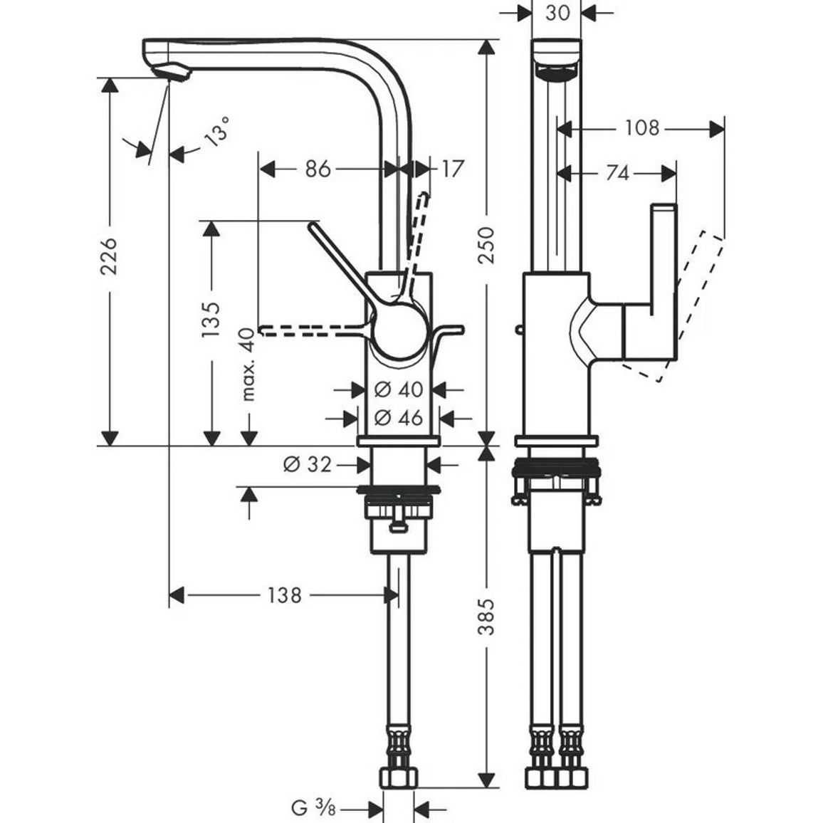 Смеситель для умывальника Metris S 230 Chrome Hansgrohe (31159000)
