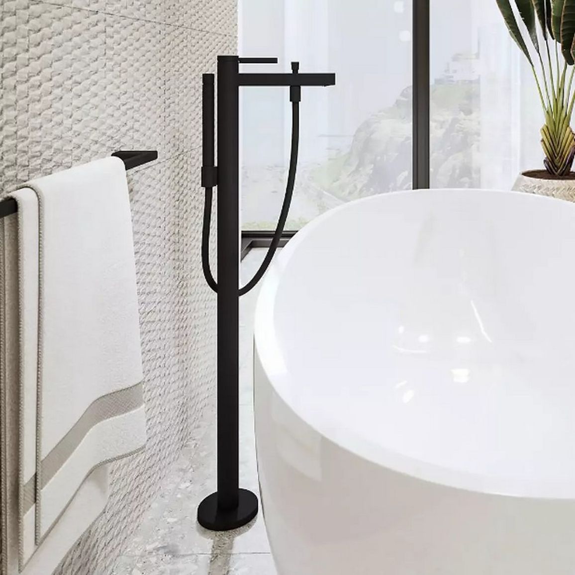 Смеситель для ванны Finoris напольный, Matt Black Hansgrohe (76445670) Смеситель для ванны Finoris напольный, Matt Black Hansgrohe (76445670)