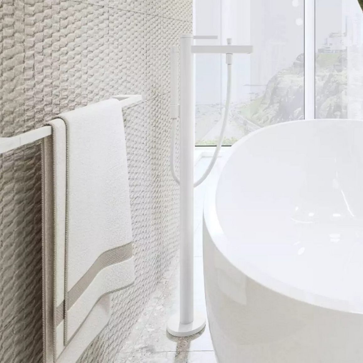 Смеситель для ванны Finoris напольный, Matt White Hansgrohe (76445700) Смеситель для ванны Finoris напольный, Matt White Hansgrohe (76445700)