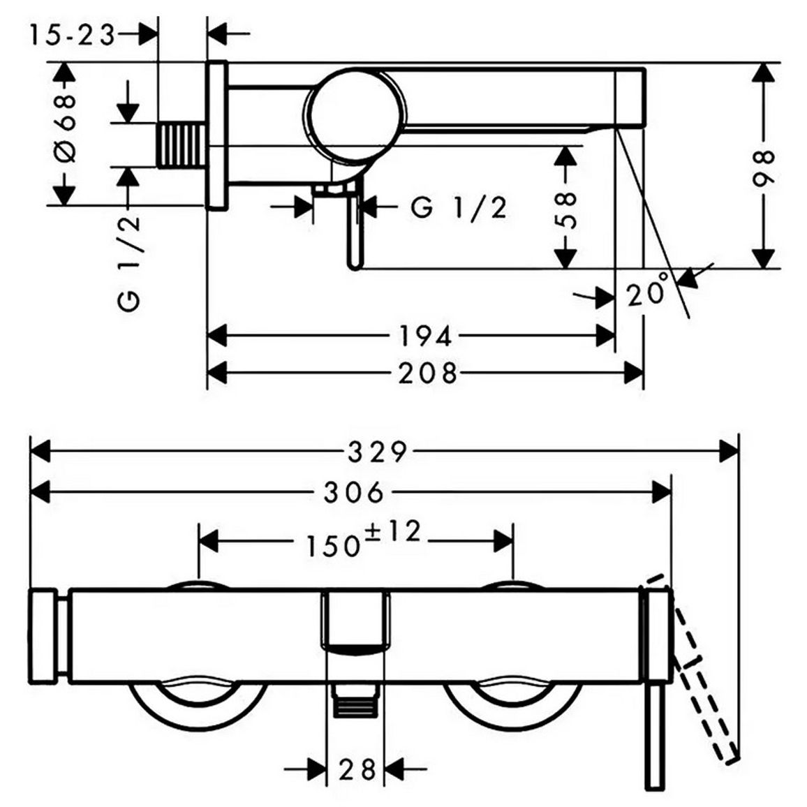 Смеситель для ванны настенный Finoris Matt Black Hansgrohe (76420670) Смеситель для ванны настенный Finoris Matt Black Hansgrohe (76420670)