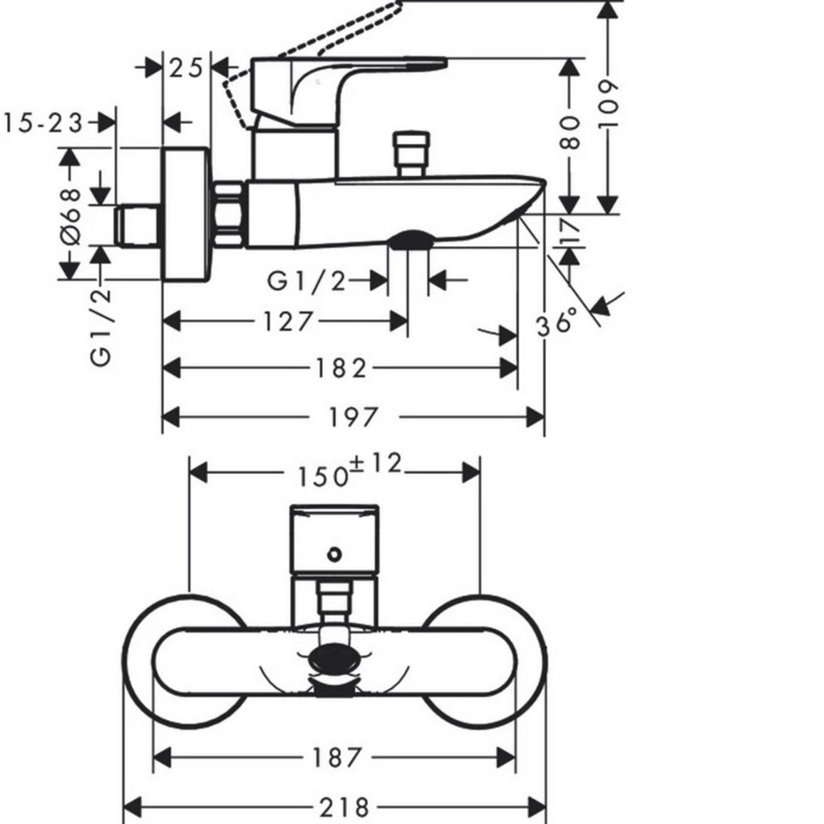 Змішувач для ванни Rebris E, Matt Black Hansgrohe (72450670) Змішувач для ванни Rebris E, Matt Black Hansgrohe (72450670)