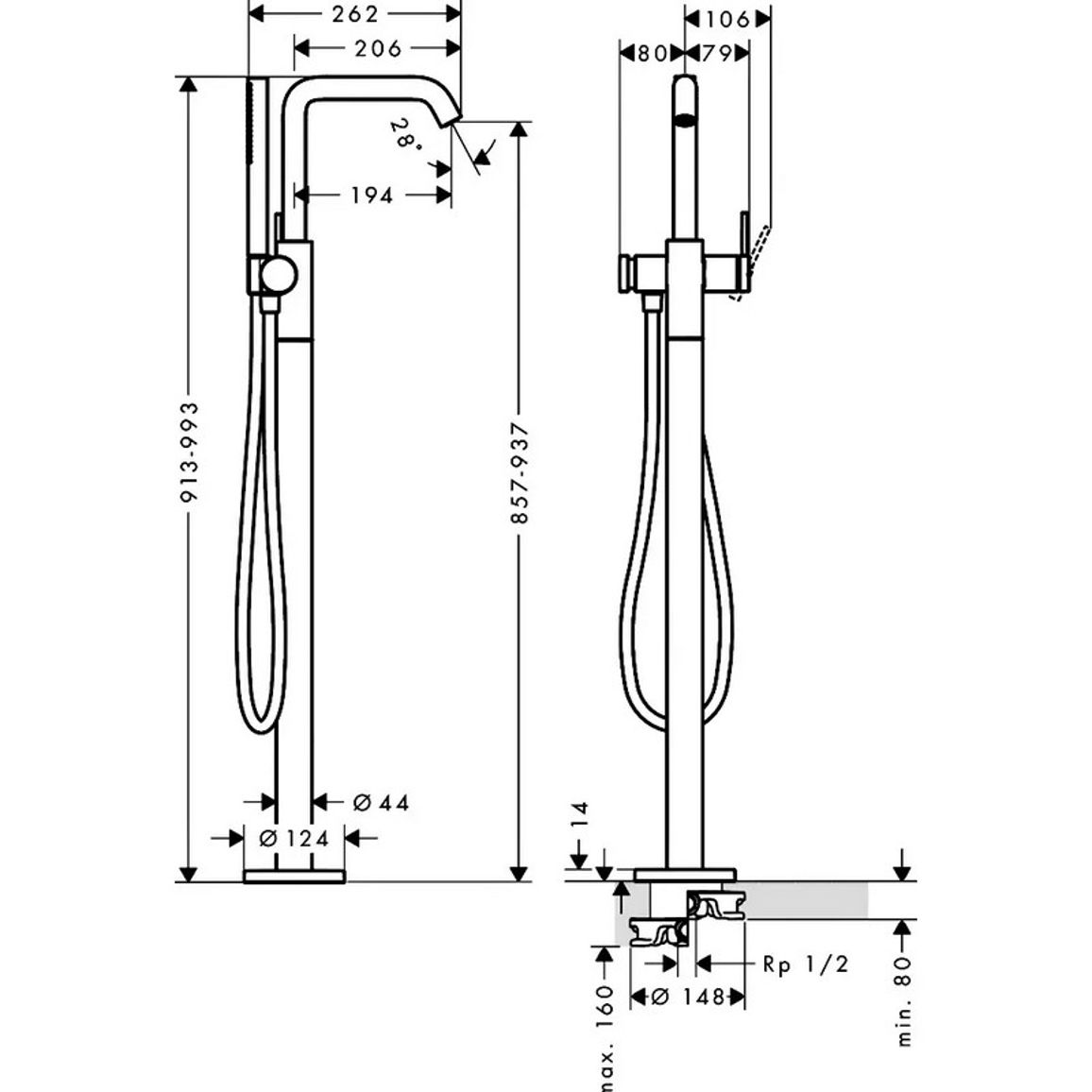 Смеситель для ванны Tecturis S напольный Chrome Hansgrohe (73440000) Смеситель для ванны Tecturis S напольный Chrome Hansgrohe (73440000)