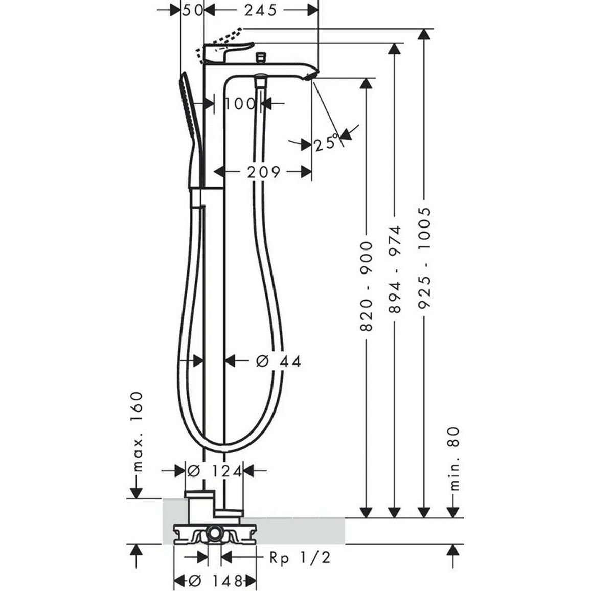 Змішувач для ванни Metris Chrome Hansgrohe (31471000)