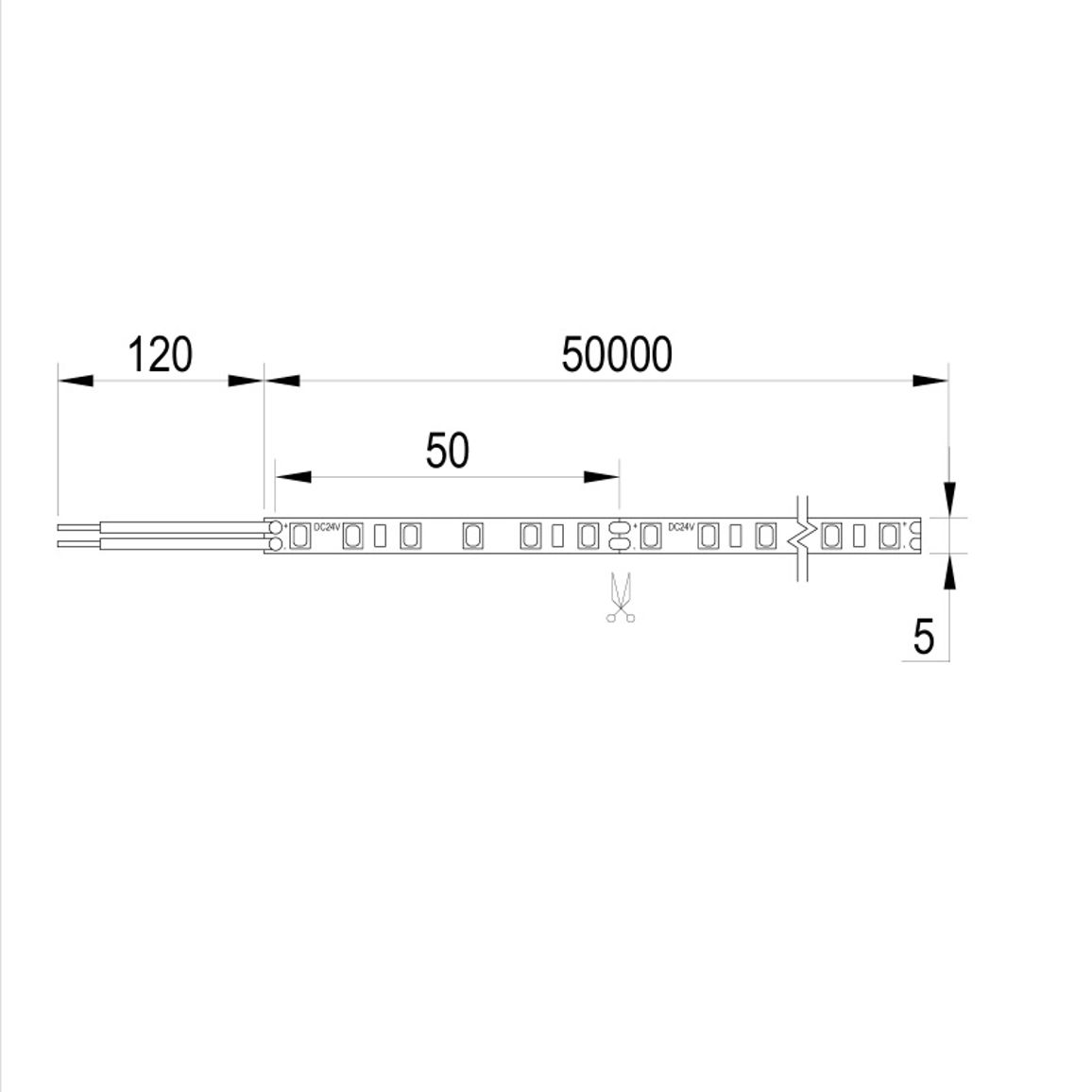 LED-2835 SMD SLIM лента, 5мм, 140 LEDs/m, 10W, 24V, IP20, теплый свет, 3000К