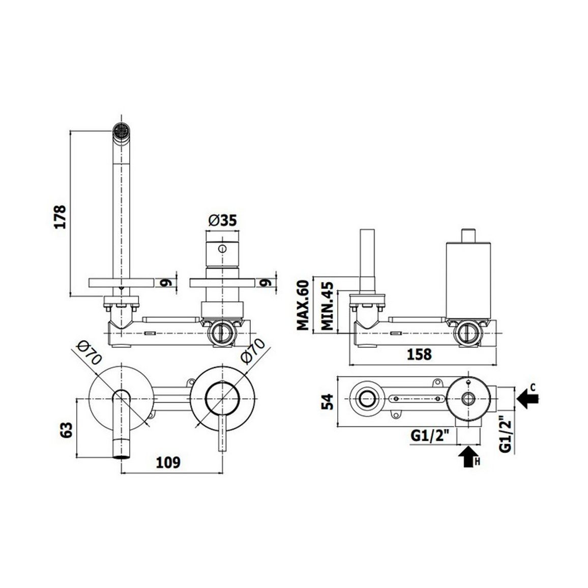 Смеситель для умывальника Light L178 мм, black matt (LIG105NO70) Paffoni Смеситель для умывальника Light L178 мм, black matt (LIG105NO70) Paffoni