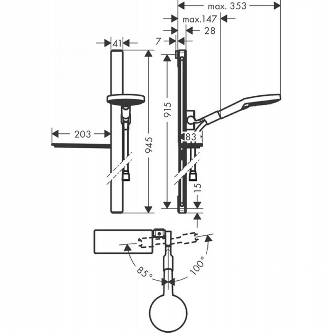 Душовий набір Hansgrohe Raindance Select 120/90 см 3Jet  White/Chrome Hansgrohe (27648400)