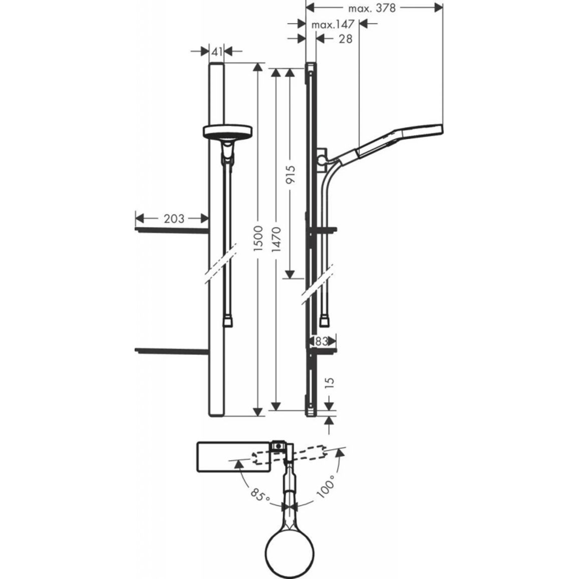 Душовий набір Hansgrohe Rainfinity 130/150 см 3jet EcoSmart  Chrome Hansgrohe (27674000)