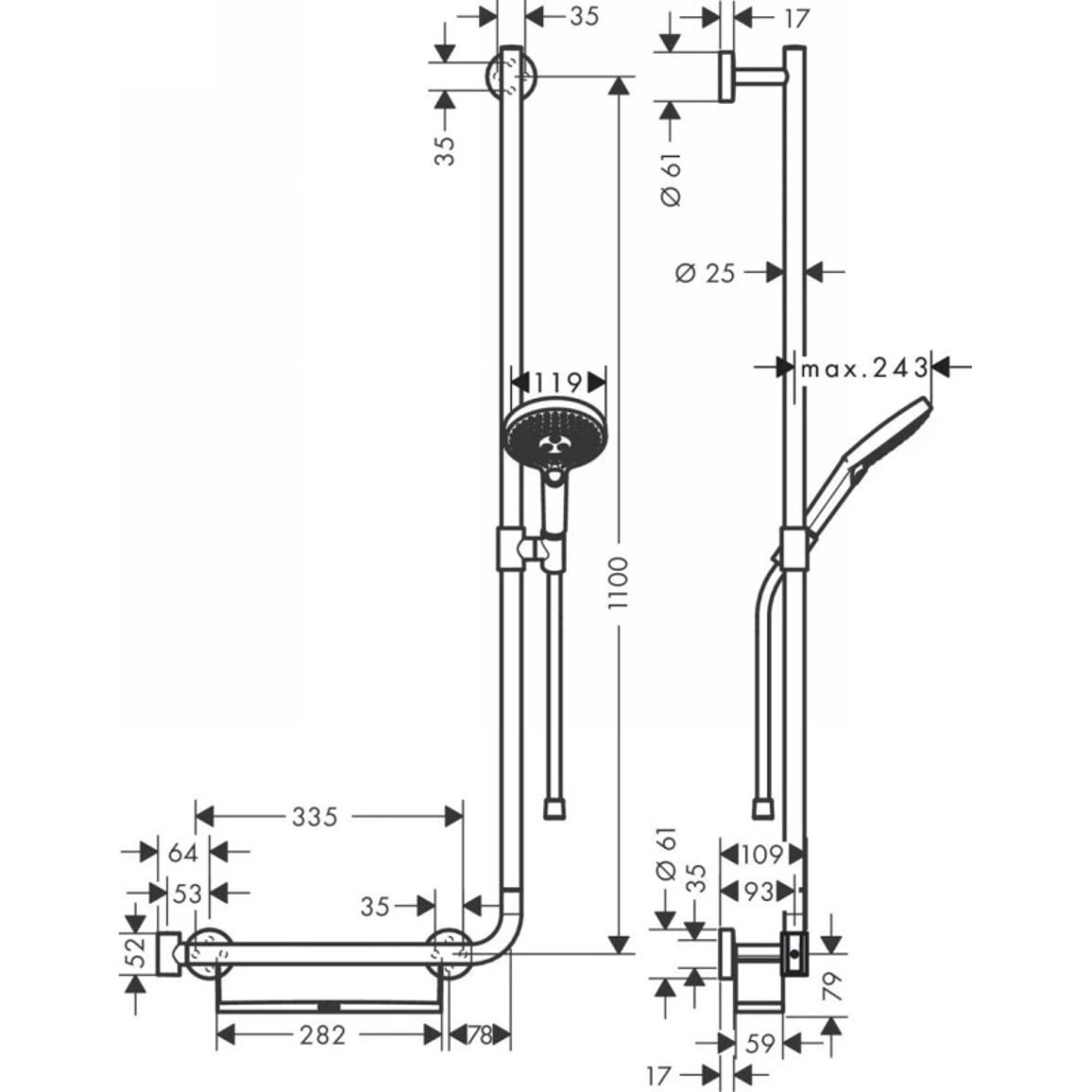 Душовий набір Hansgrohe Raindance Select S 120/110 см 3jet Right  Chrome Hansgrohe (26326000)