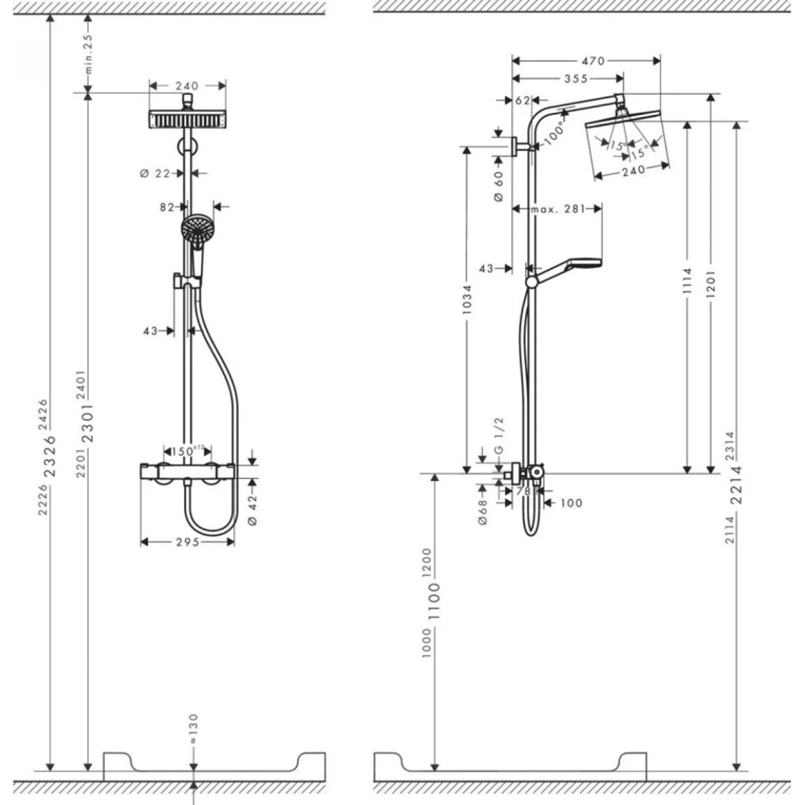 Душова система Hansgrohe Showerpipe Crometta E240 1jet з термостатом  Chrome Hansgrohe (27271000)