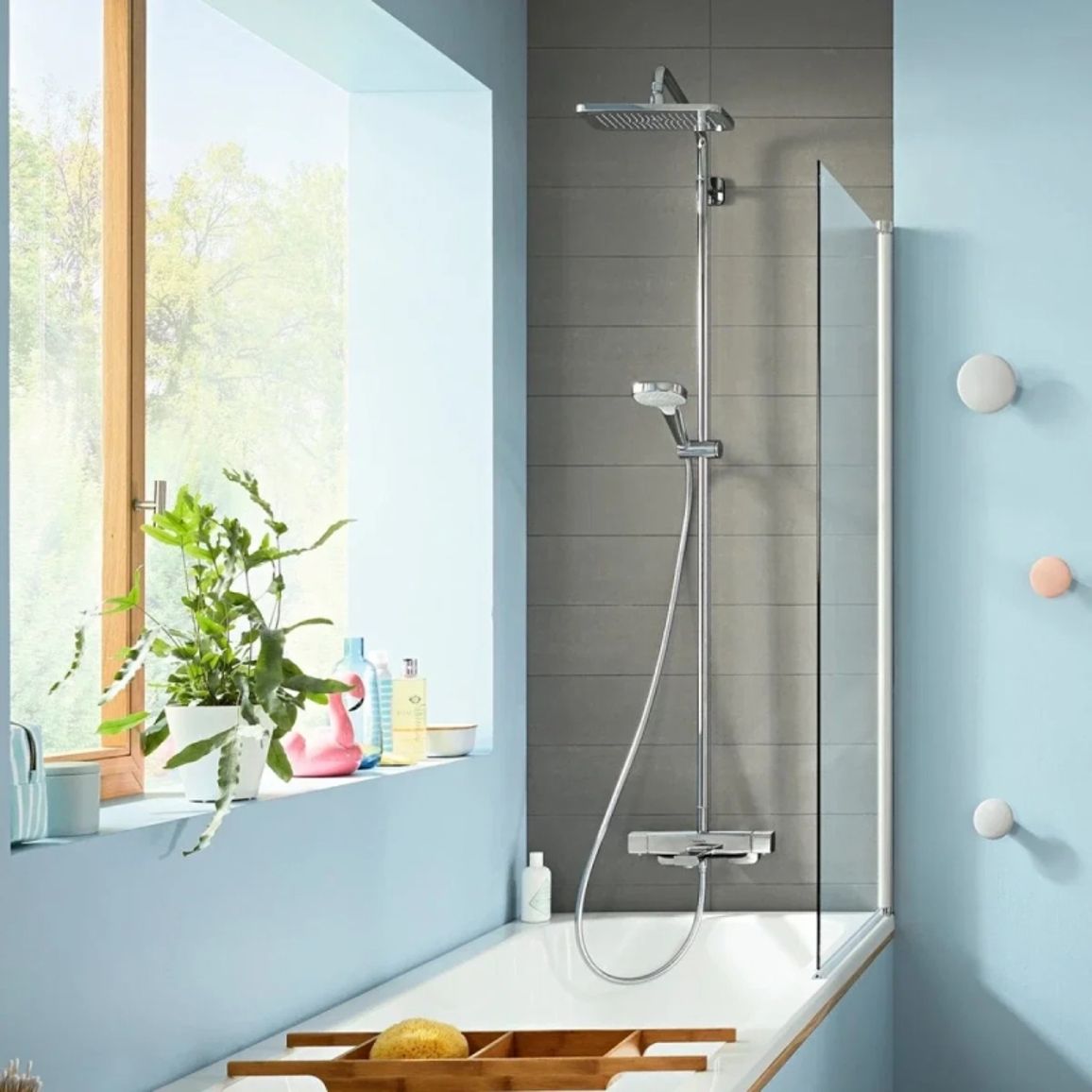 Душова система Hansgrohe E Showerpipe 280 1jet з термостатом для ванни  Chrome Hansgrohe (27687000)