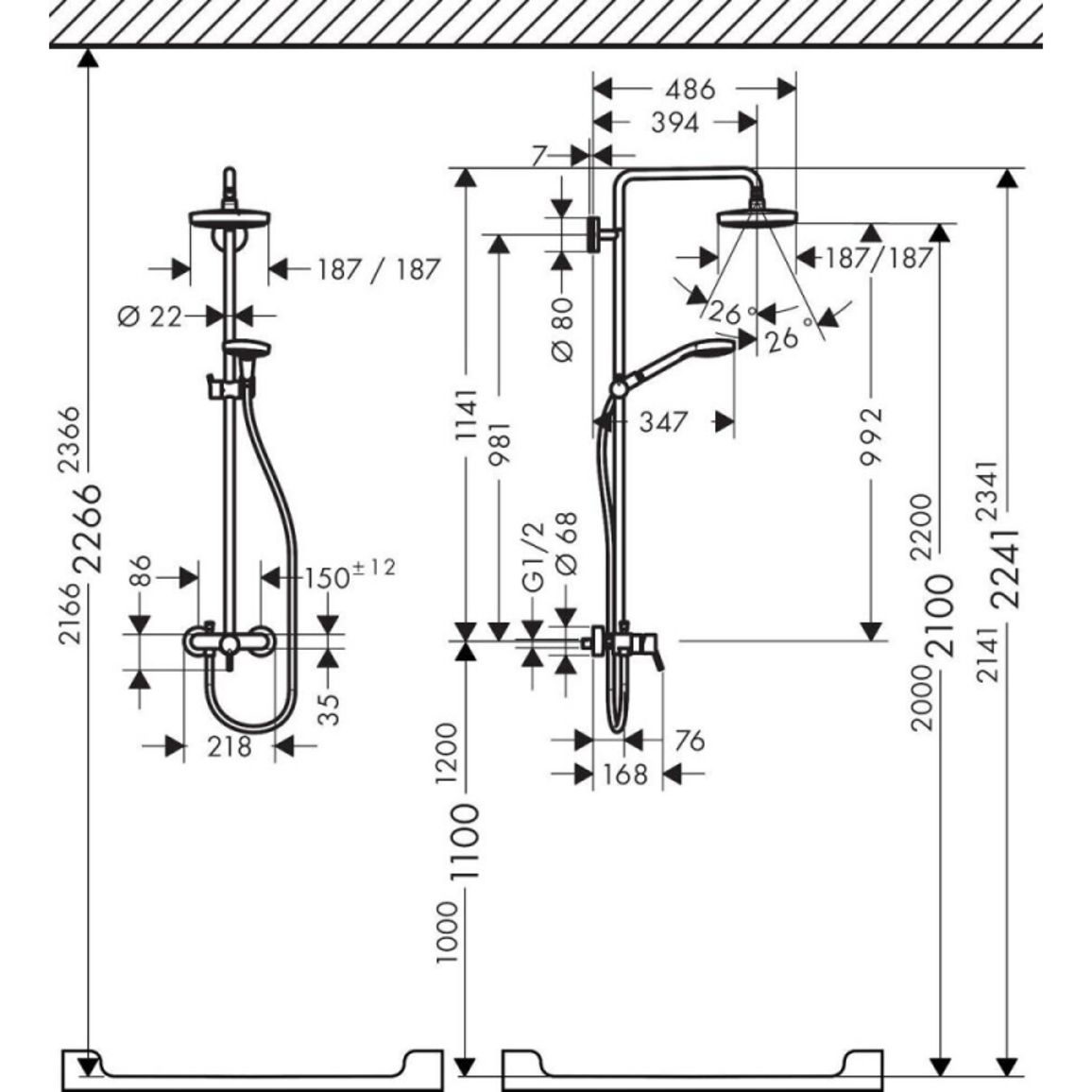 Душова система Croma E Showerpipe Select 180 2jet Showerpipe Chrome/White Hansgrohe (27258400) Душова система Croma E Showerpipe Select 180 2jet Showerpipe Chrome/White Hansgrohe (27258400)