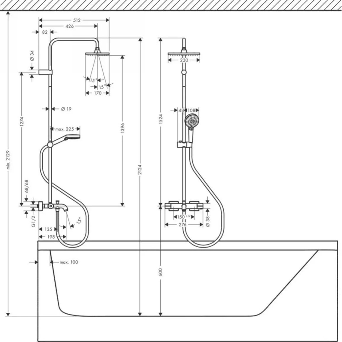 Душова система Vernis Shape Showerpipe 230 1jet EcoSmart з термостатом Chrome Hansgrohe (26098000)
