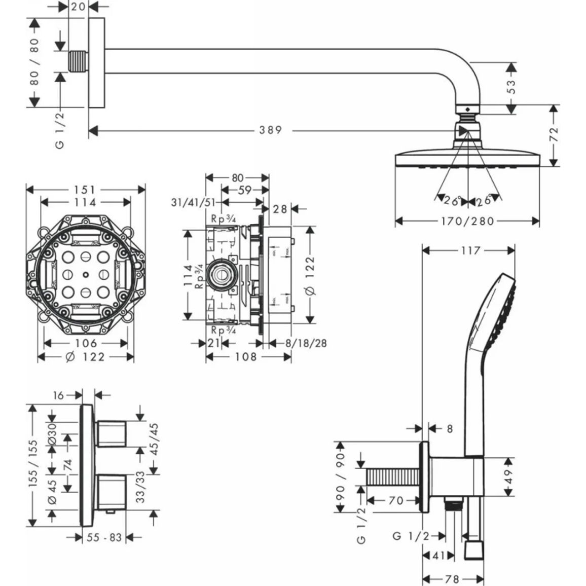 Душова система Hansgrohe Croma E 280 1jet Ecostat E 7в1 Chrome Hansgrohe (27953000) Душова система Hansgrohe Croma E 280 1jet Ecostat E 7в1 Chrome Hansgrohe (27953000)