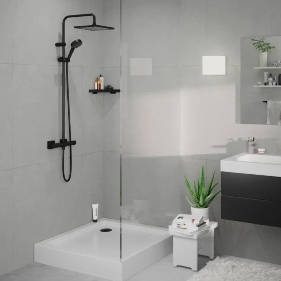 Душова система Vernis Shape Showerpipe 240 1jet EcoSmart Matt Black Hansgrohe (26429670) Душова система Vernis Shape Showerpipe 240 1jet EcoSmart Matt Black Hansgrohe (26429670)