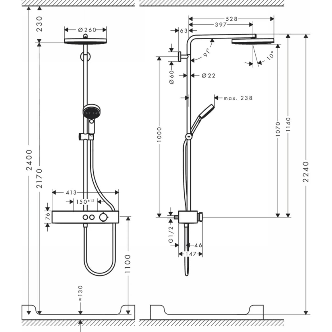 Душова система Hansgrohe Pulsify Showerpipe 260 1jet 400 EcoSmart Matt Black Hansgrohe (24221670) Душова система Hansgrohe Pulsify Showerpipe 260 1jet 400 EcoSmart Matt Black Hansgrohe (24221670)