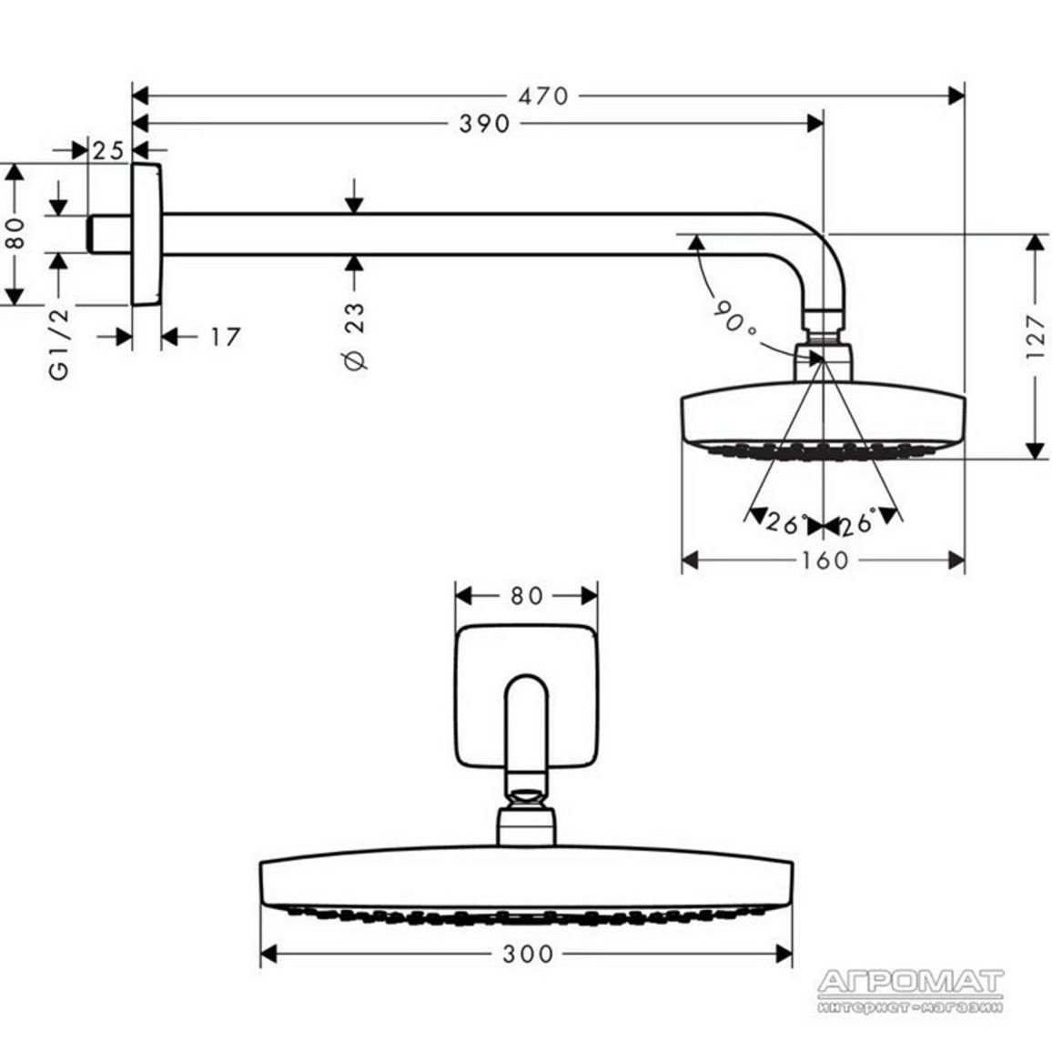 Верхний душ Hansgrohe Select Е 300 2jet с держателем White/Chrome Hansgrohe (27385400) Верхний душ Hansgrohe Select Е 300 2jet с держателем White/Chrome Hansgrohe (27385400)