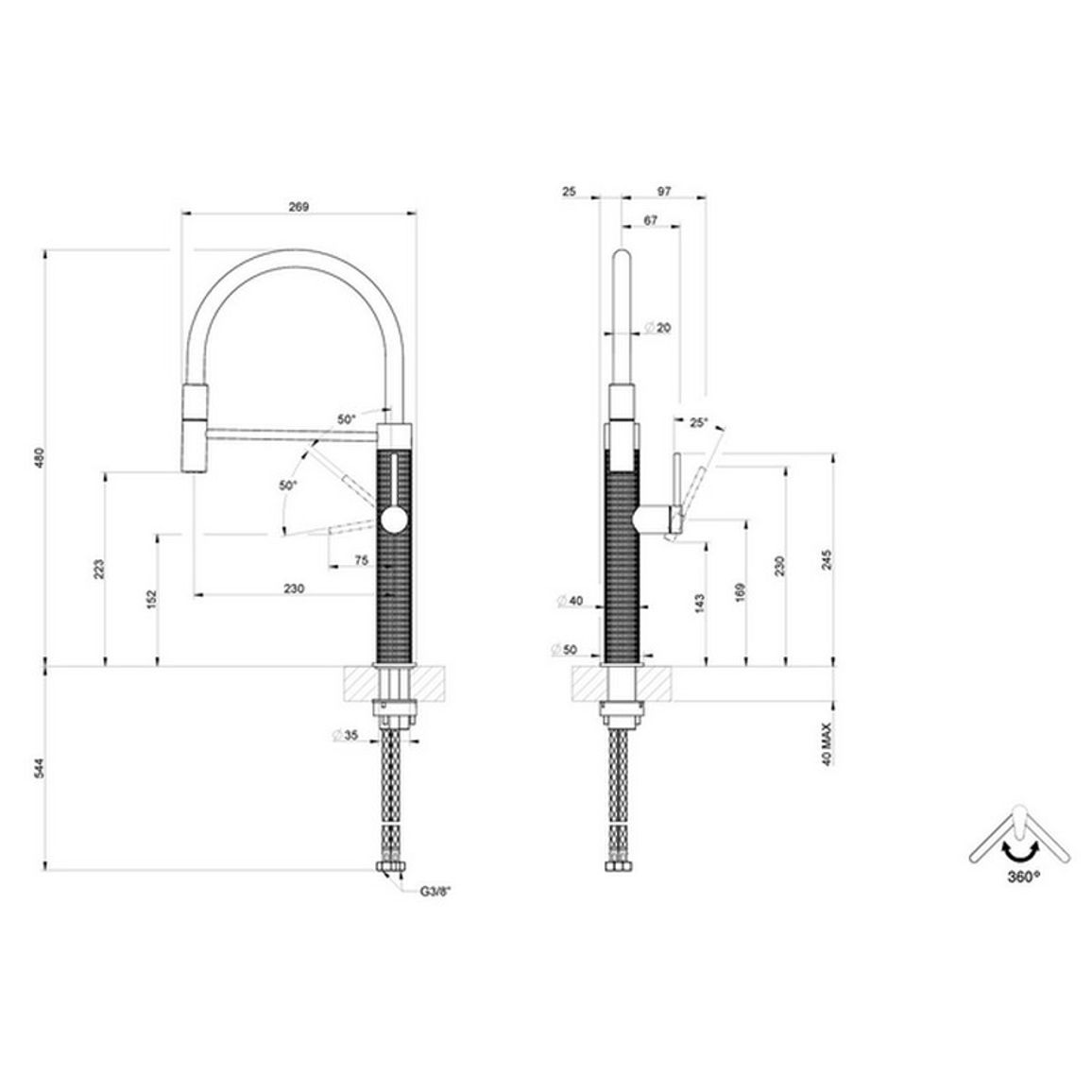 Змішувач для кухні  316 FLESSA, Steel Brushed Gessi (60012239)