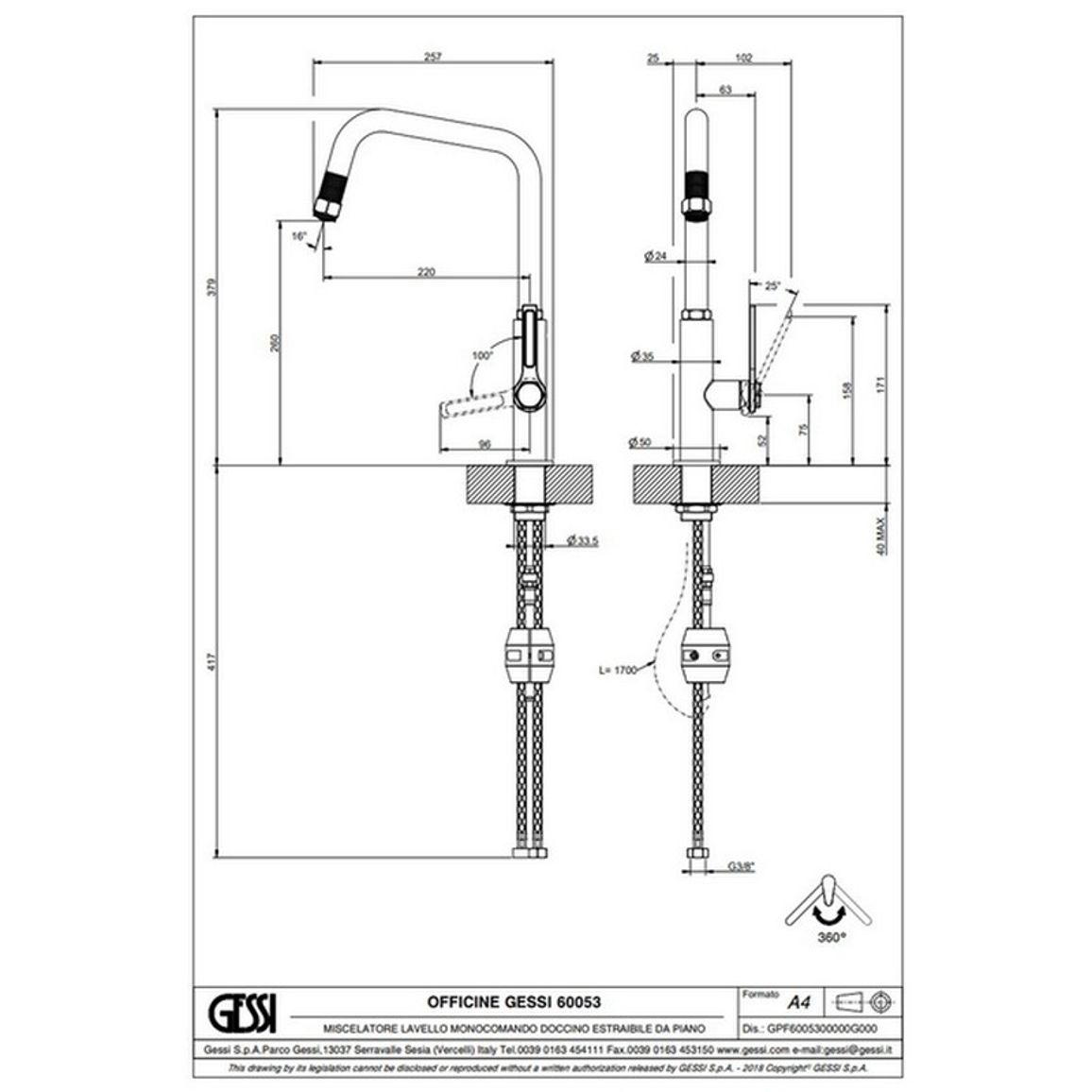 Смеситель для кухни Officine , Chrome Gessi (60053031) Смеситель для кухни Officine , Chrome Gessi (60053031)