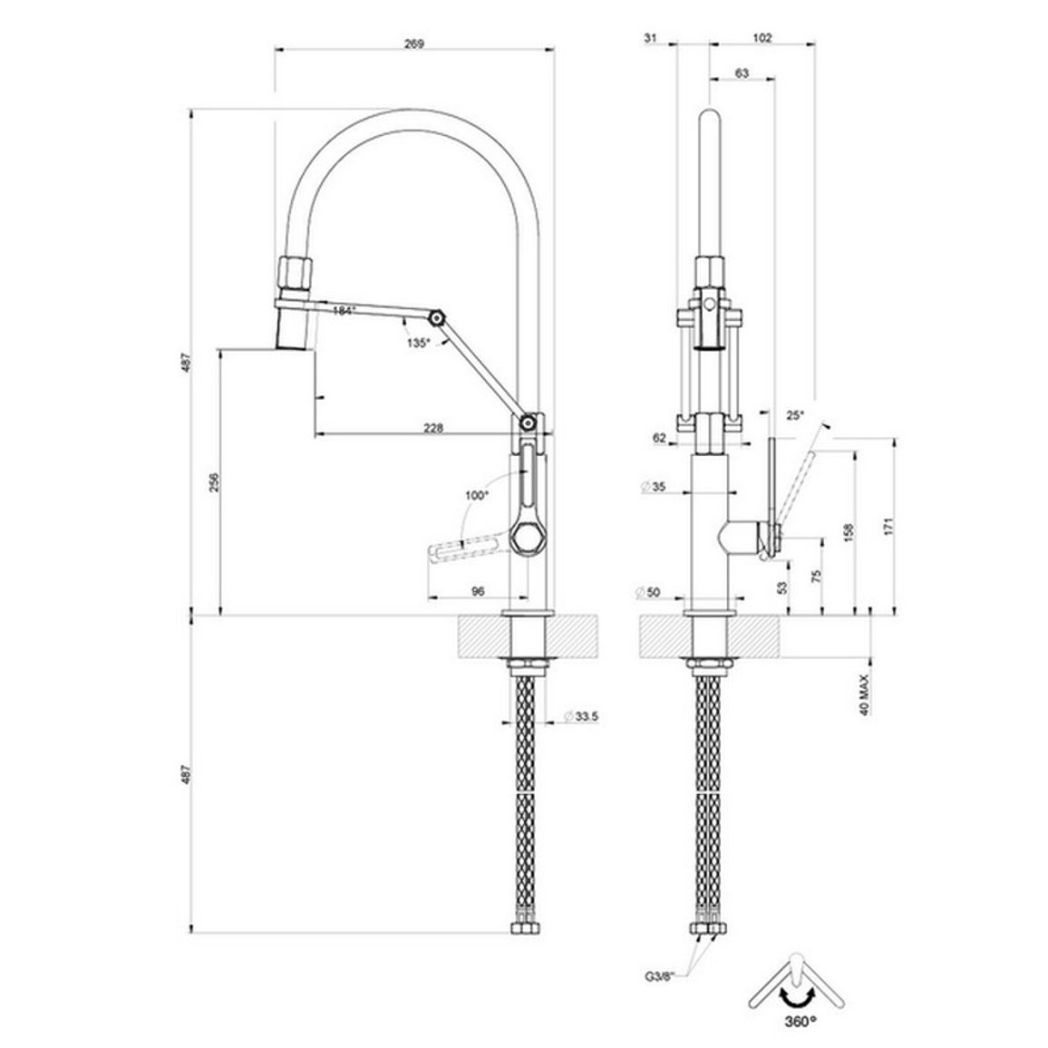 Смеситель для кухни Officine , Finox/Matt Black Gessi (60055599) Смеситель для кухни Officine , Finox/Matt Black Gessi (60055599)