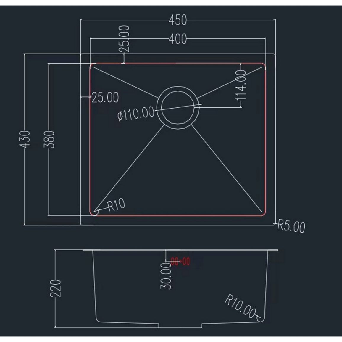 Мойка стальная Under top STEEL S201 black (450*430*220mm) GRANADO