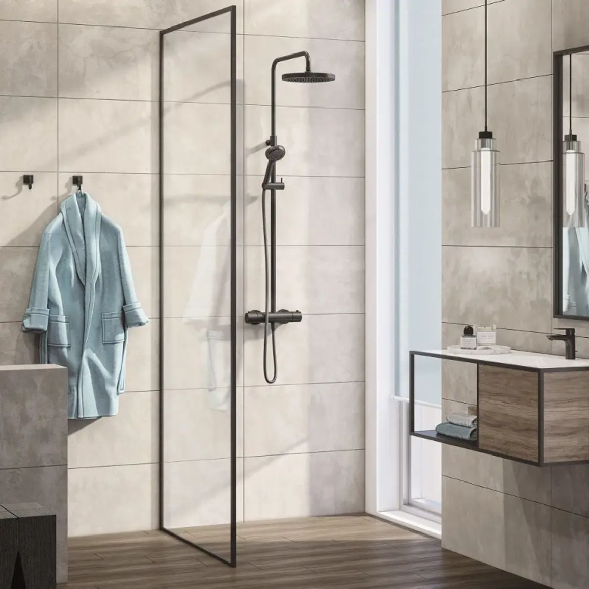 Душевая система с термостатом черный матовый LOGO NEO DUAL SHOWER SYSTEM DN 15 KLUDI Душевая система с термостатом черный матовый LOGO NEO DUAL SHOWER SYSTEM DN 15 KLUDI