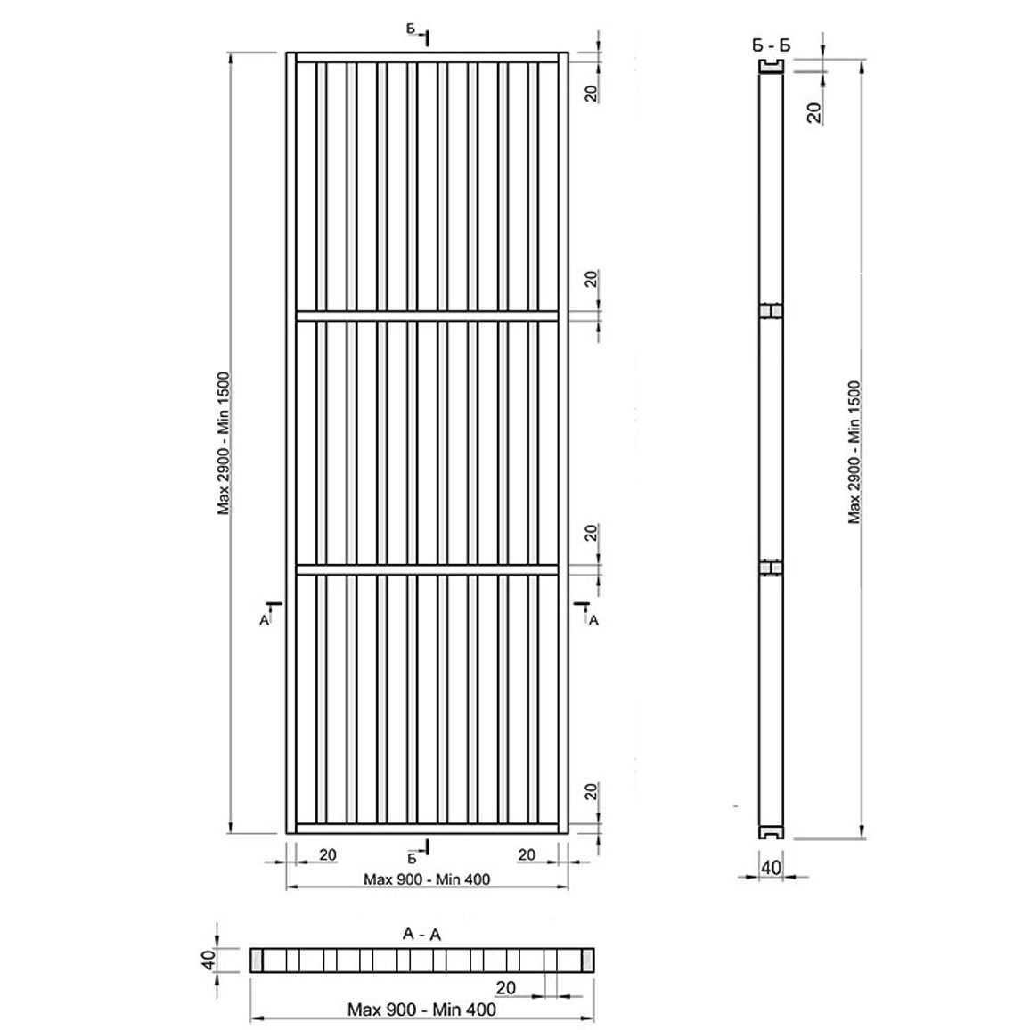 Конструкция рельсового типа, ясень без покрытия, 40 мм.