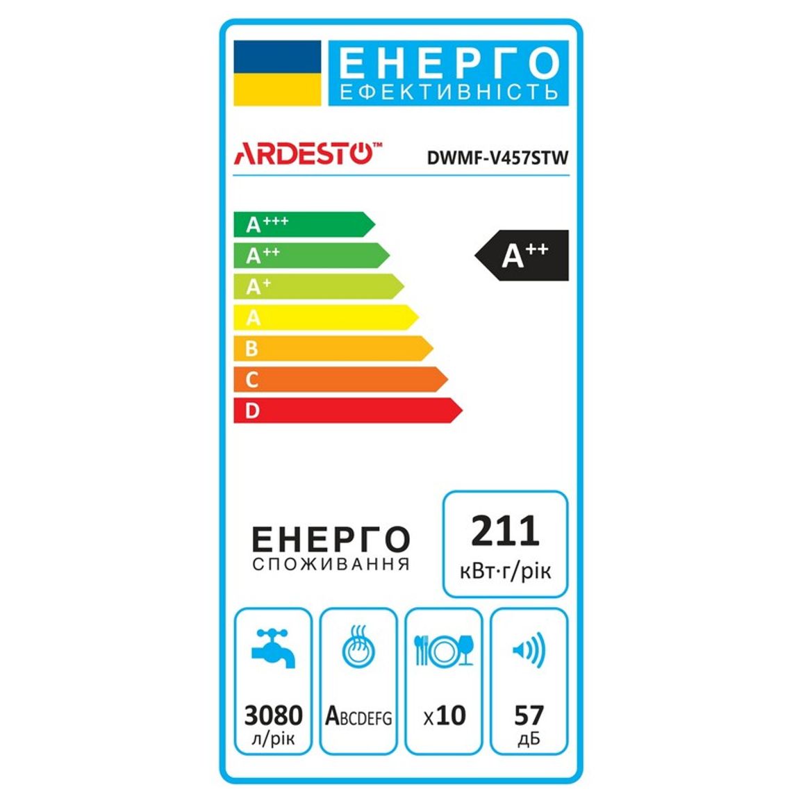 Посудомийна машина DWMF-V457STW (45см) ARDESTO Посудомийна машина DWMF-V457STW (45см) ARDESTO