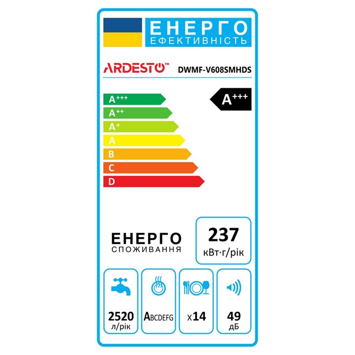 Посудомоечная машина DWMF-V608SMHDS (60см) ARDESTO Посудомоечная машина DWMF-V608SMHDS (60см) ARDESTO