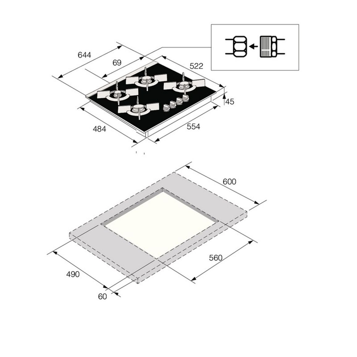 Газовая варочная поверхность HG8640BGB1 черное стекло Asko Газовая варочная поверхность HG8640BGB1 черное стекло Asko