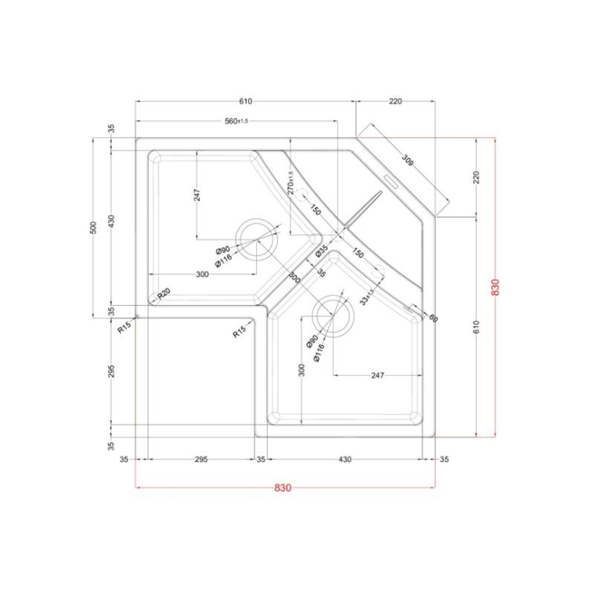 Мойка гранит UNICO CORNER NERO G40 ELLECI