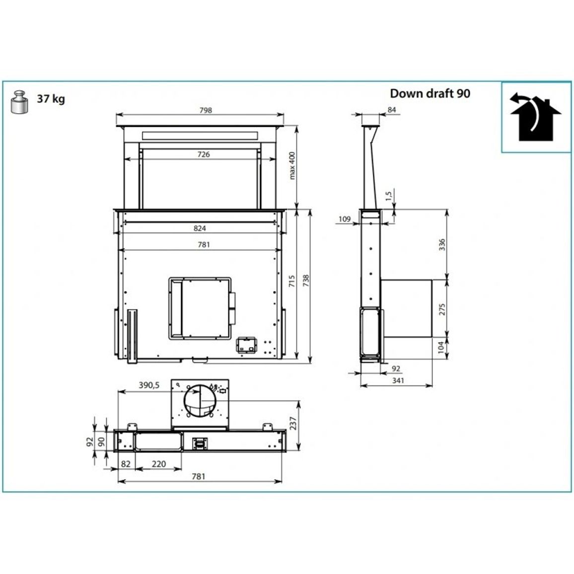 Витяжка вбудована DOWNDRAFT BLACK 90 800 (CDDW90.E1P2#ZZZN400F) Falmec