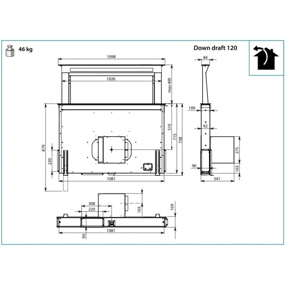 Витяжка вбудована DOWNDRAFT 120 STAINLIX (CDDW20.E1P2#ZZZI400F) Falmec