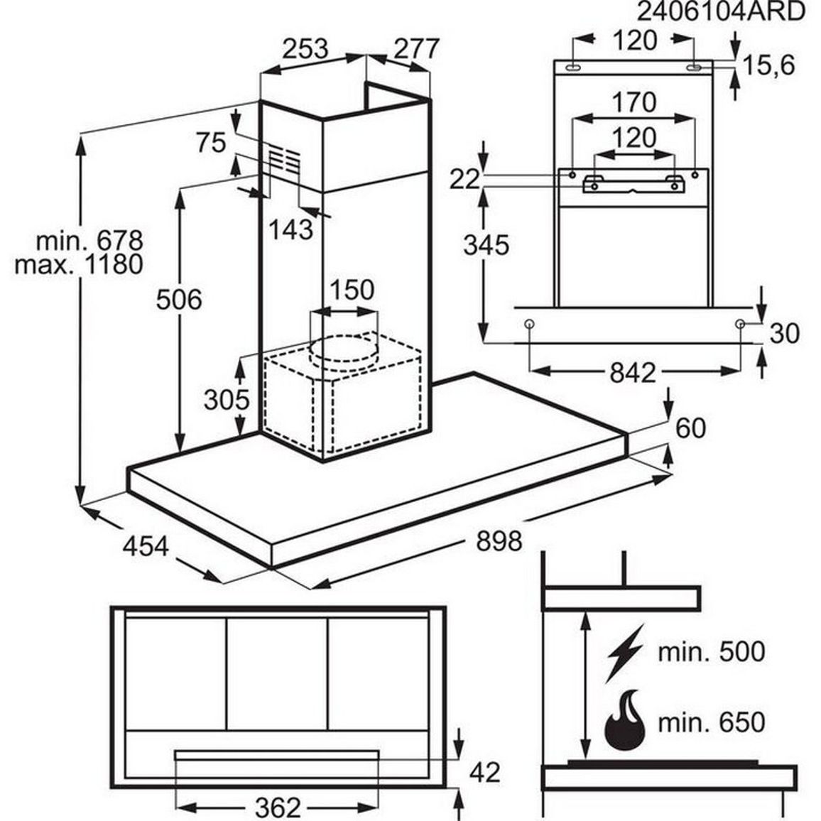 Вытяжка пристенная NDB6791HB Hob2Hood AEG Вытяжка пристенная NDB6791HB Hob2Hood AEG