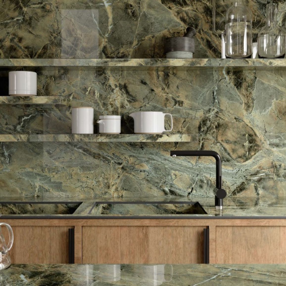 Керамогранит Marazzi Marble Look Verde Borgona satin 6 мм 3200х1600