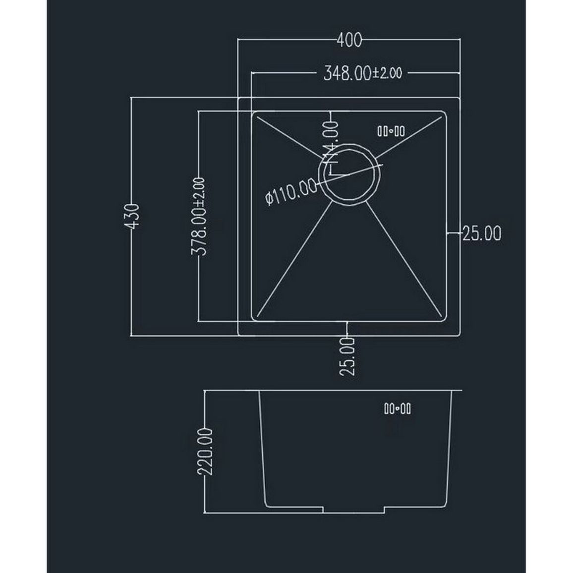 Мийка сталева Under top mini STEEL S304 (400*430*220mm) GRANADO Мийка сталева Under top mini STEEL S304 (400*430*220mm) GRANADO