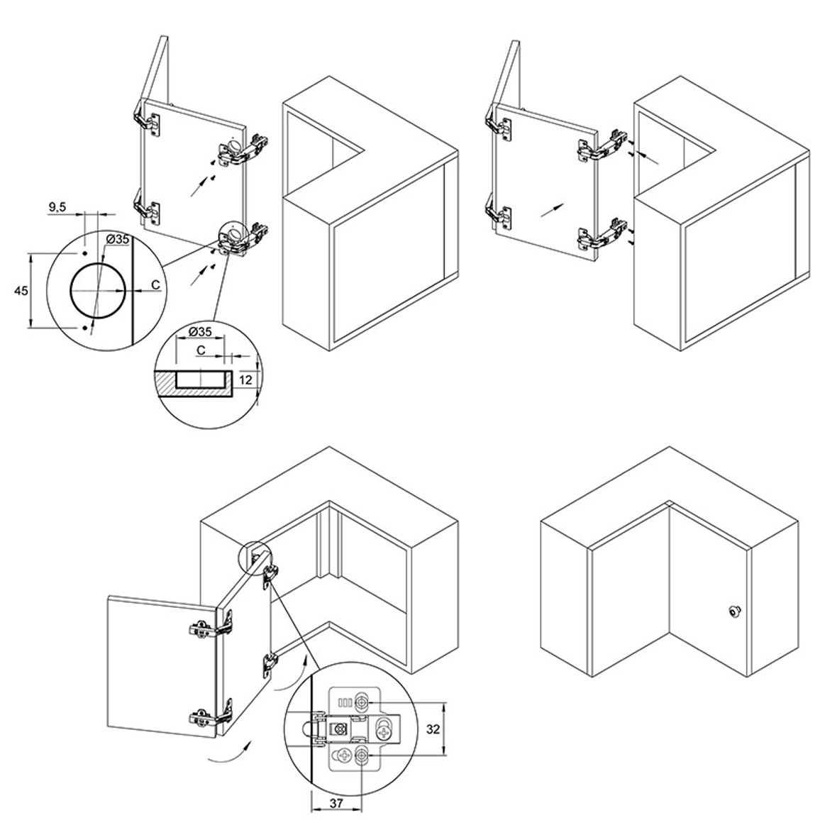 Петля Clip-On, 165°, трансформер, без пружини, никель, 3D Muller Profi Line Петля Clip-On, 165°, трансформер, без пружини, никель, 3D Muller Profi Line