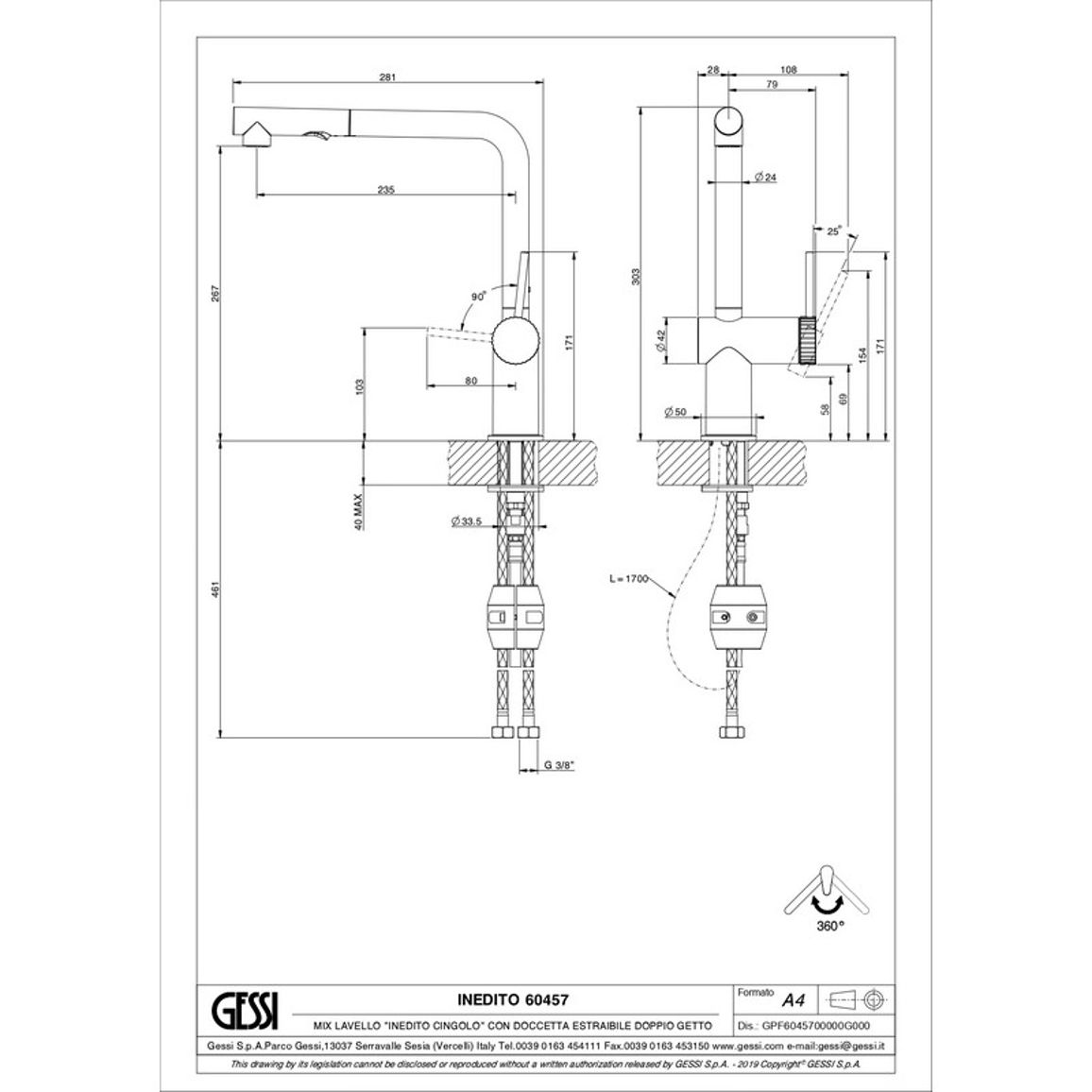Смеситель для кухни Inedito Chrome (60457031) Gessi Смеситель для кухни Inedito Chrome (60457031) Gessi