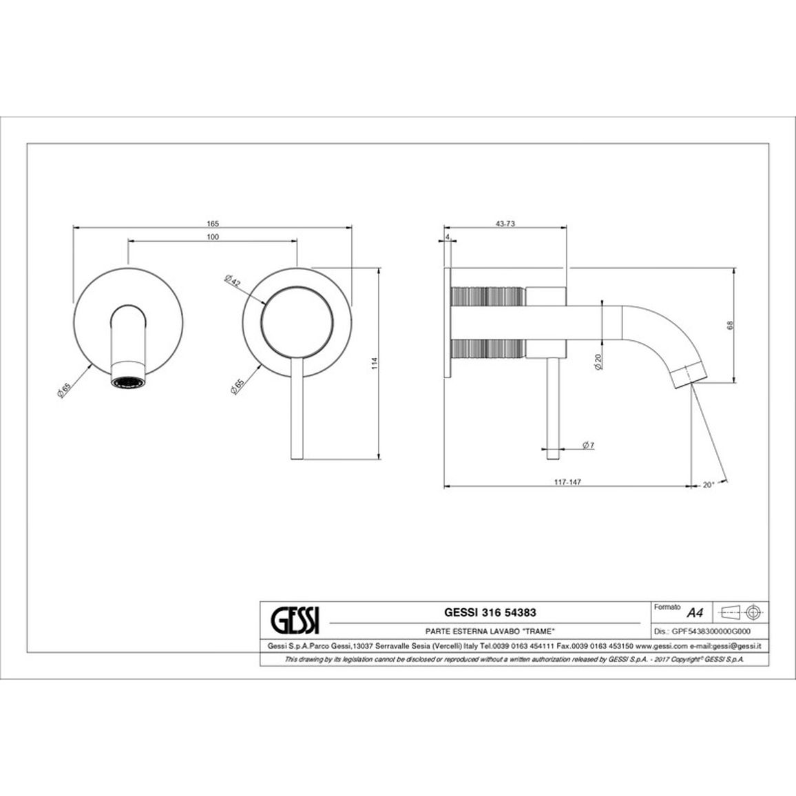 Змішувач для умивальника 316 TRAME (зовнішня частина), Steel brushed (54383-239) Gessi Змішувач для умивальника 316 TRAME (зовнішня частина), Steel brushed (54383-239) Gessi