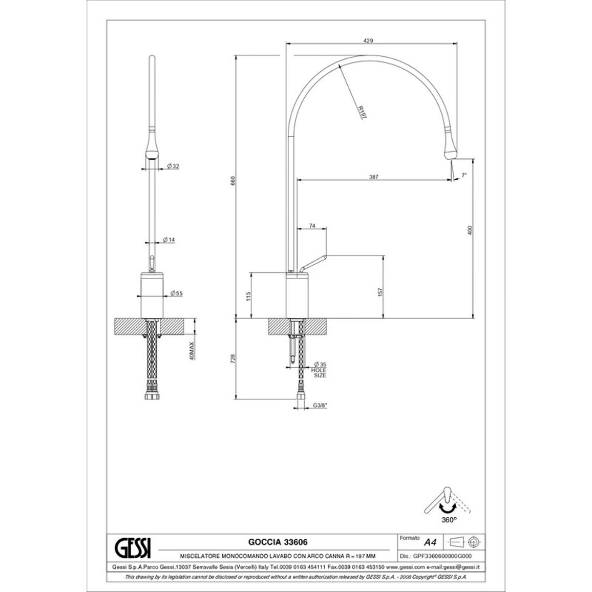 Змішувач для умивальника Goccia високий, хром (33606-031) Gessi