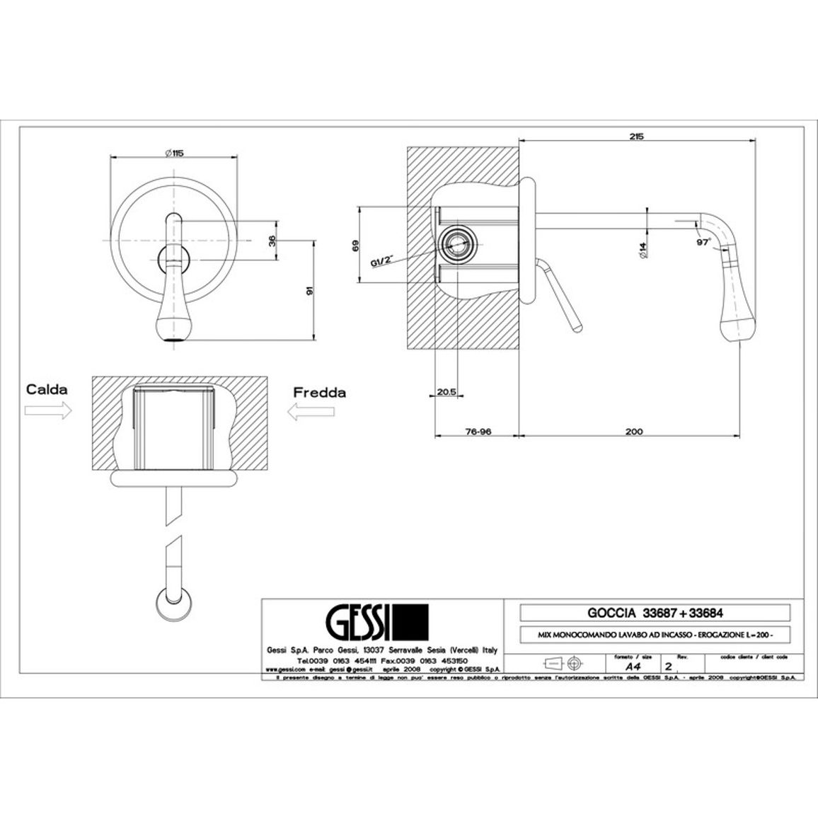 Змішувач для умивальника Goccia хром (33684-031) Gessi