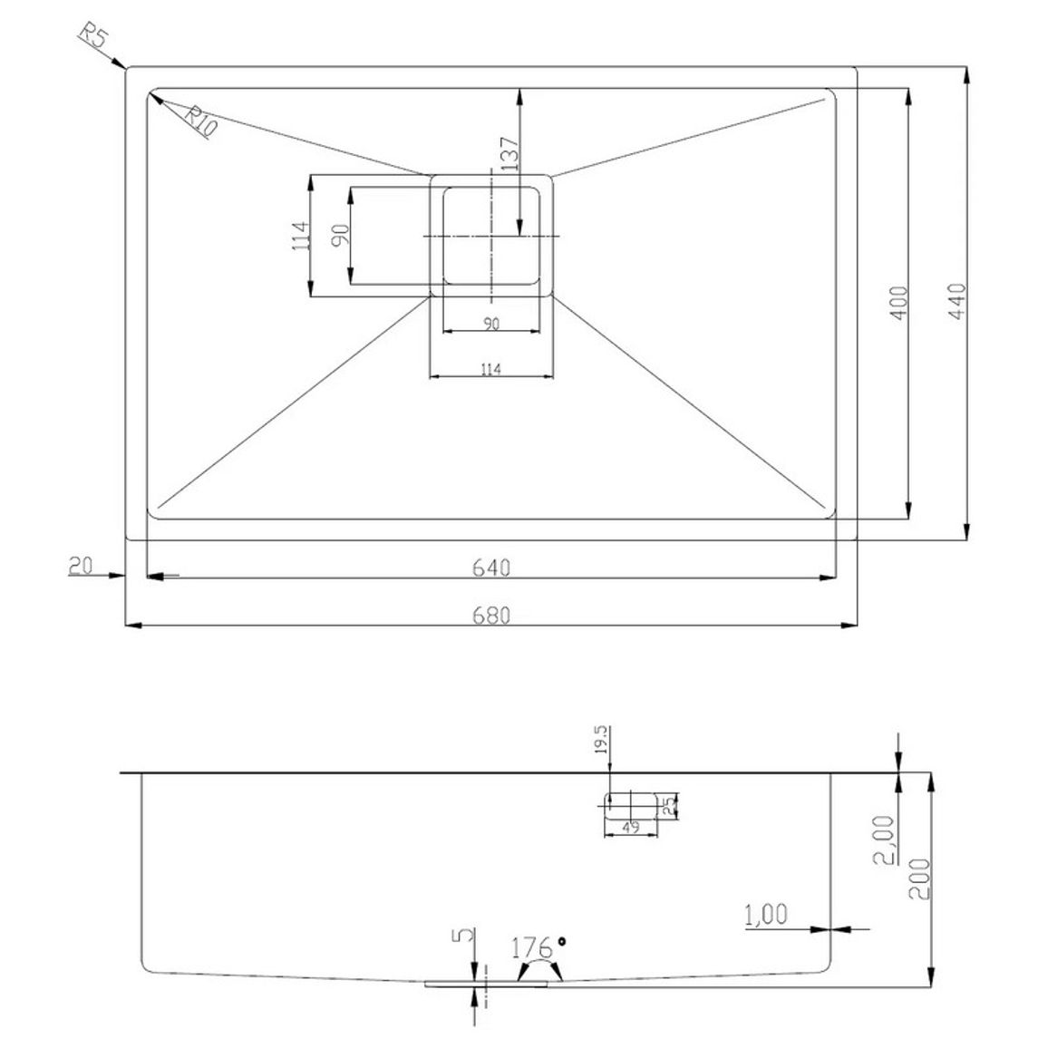 Мийка нерж. Quadro 68 Celldecor (мпс) Fabiano
