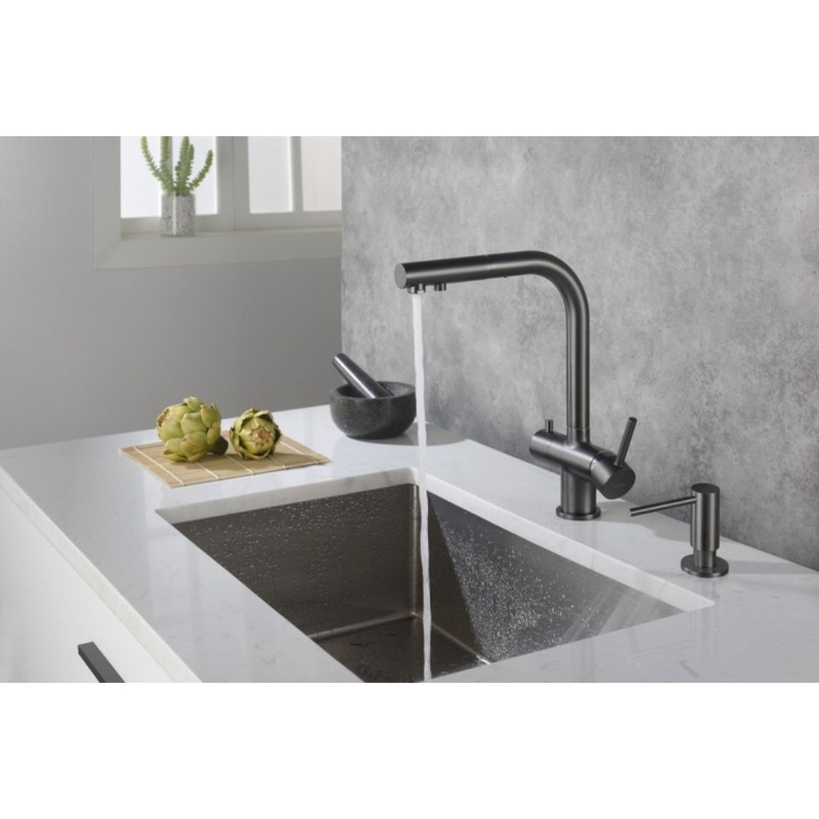 Дозатор ALFA графіт Gun metal Blue Water Дозатор ALFA графіт Gun metal Blue Water