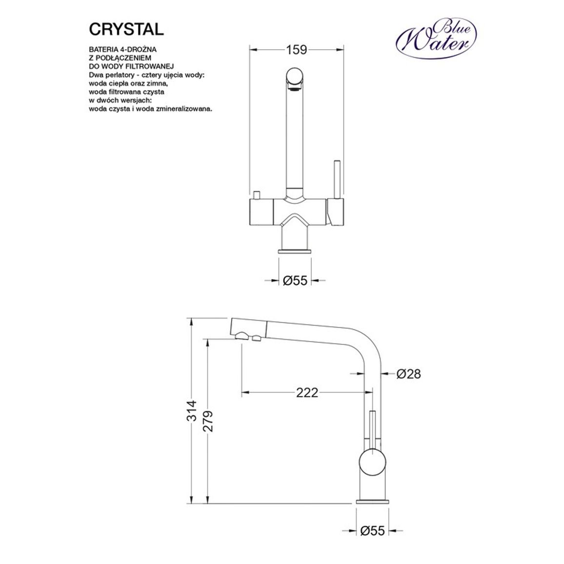 Змішувач CRYSTAL золото глянець Blue Water