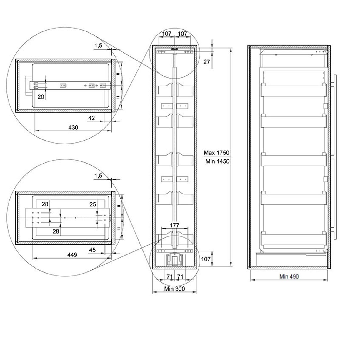 Карго-колона Aster NV 300мм графит 5 корзин 1450-1750 мм Muller Карго-колона Aster NV 300мм графит 5 корзин 1450-1750 мм Muller