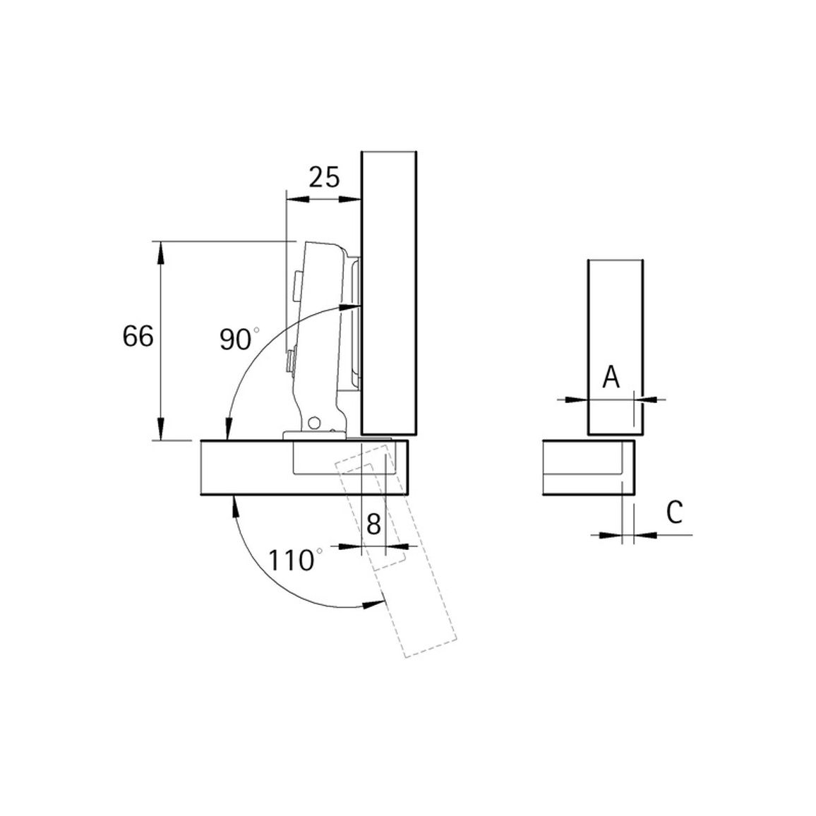 Завіса Clip-On P2O, 110°, накладна, нікель, Muller Profi Line 2.0