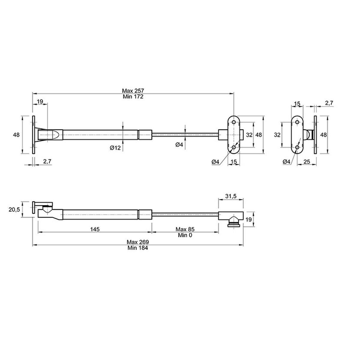 Газовый амортизатор Slim 100N, графитовый Muller